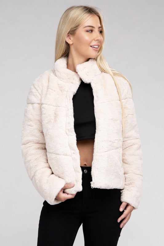 Claire - Fluffy Zip-Up Sweater Jacket