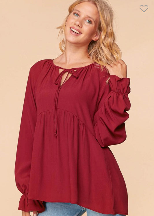 Meredith - Red Long Sleeve Tunic Top