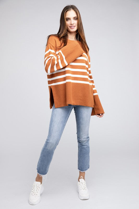 Elise - Ribbed Hem Stripe Sweater