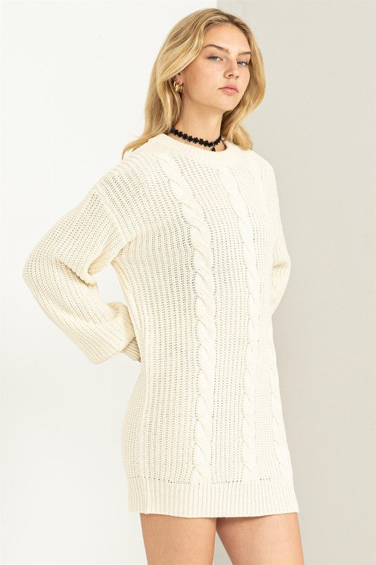 Amelia - Cable-Knit Ribbed Mini Sweater Dress