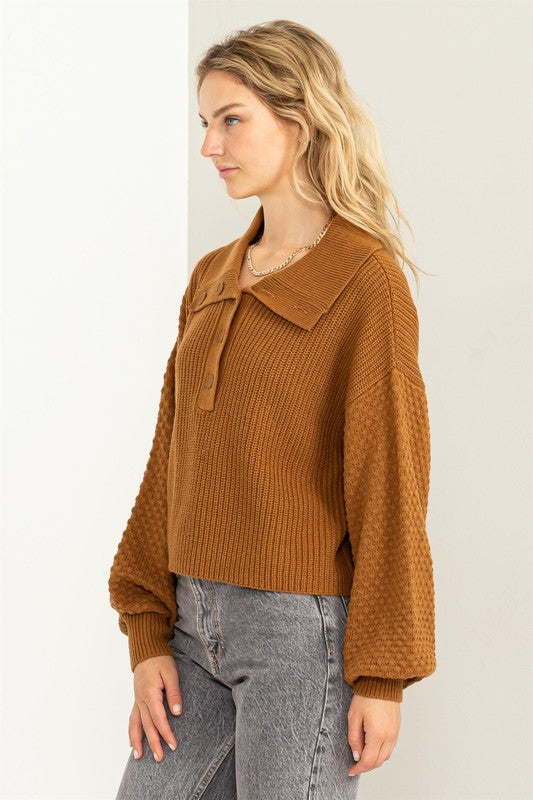 Sally - Wide Collar Button Front Sweater