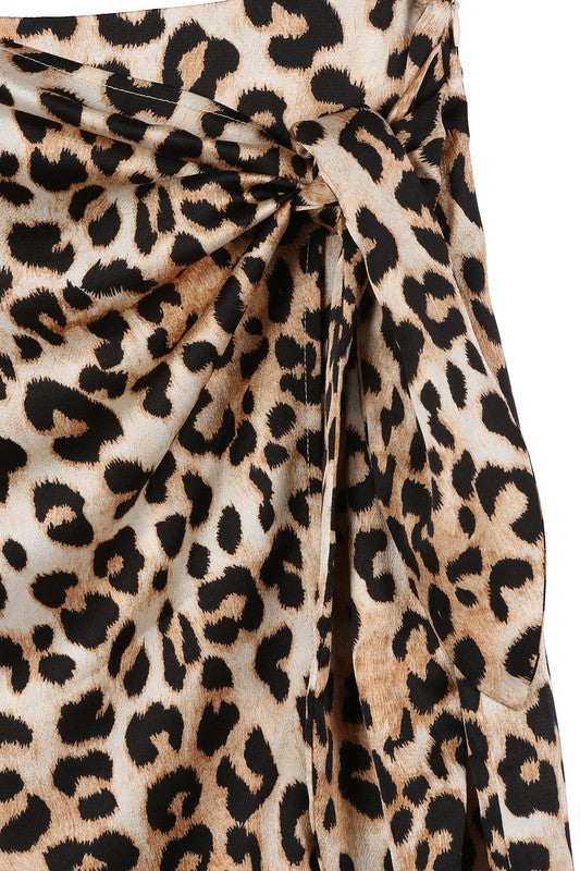 Tessa - Satin leopard tie skirt