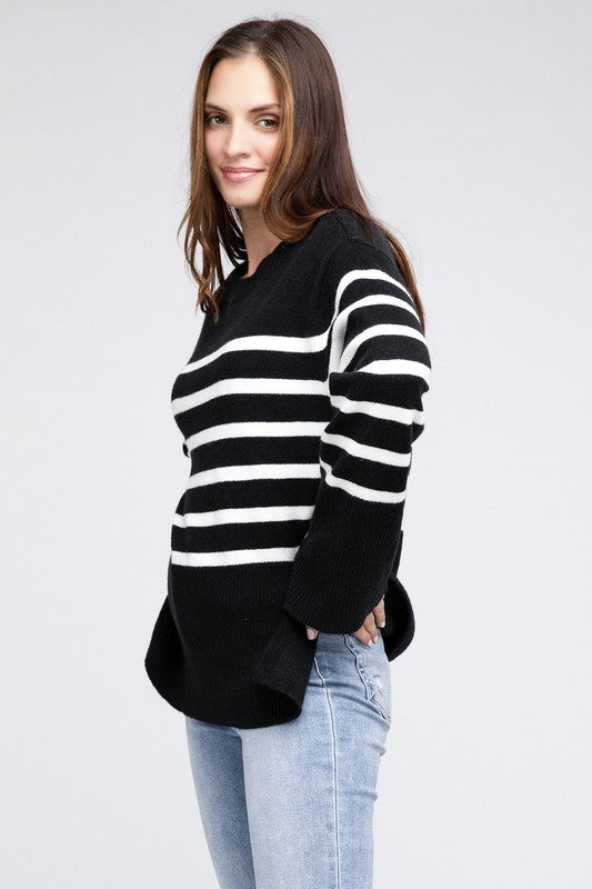 Elise - Ribbed Hem Stripe Sweater