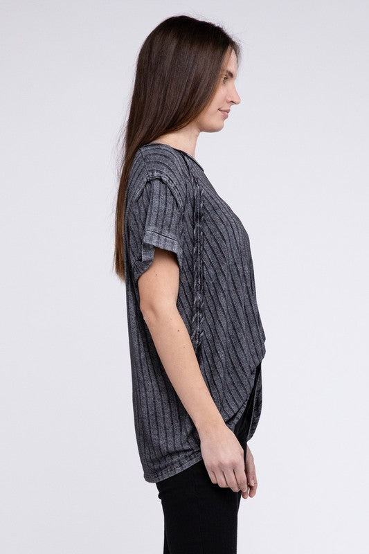 Sabrina - Ribbed Raglan Dolman Sleeve Boat-Neck Top