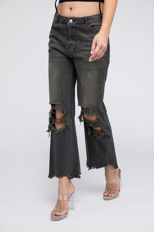 Brea - Distressed Vintage Washed Wide Leg Pants