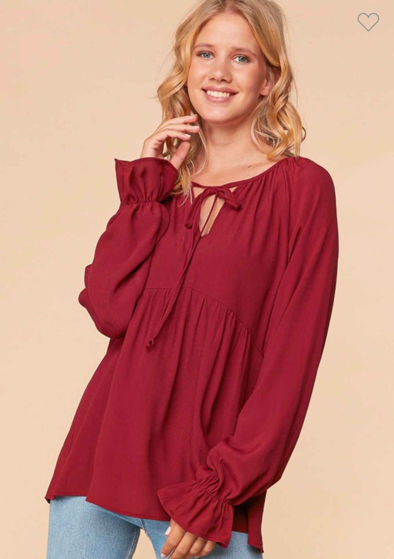 Meredith - Red Long Sleeve Tunic Top