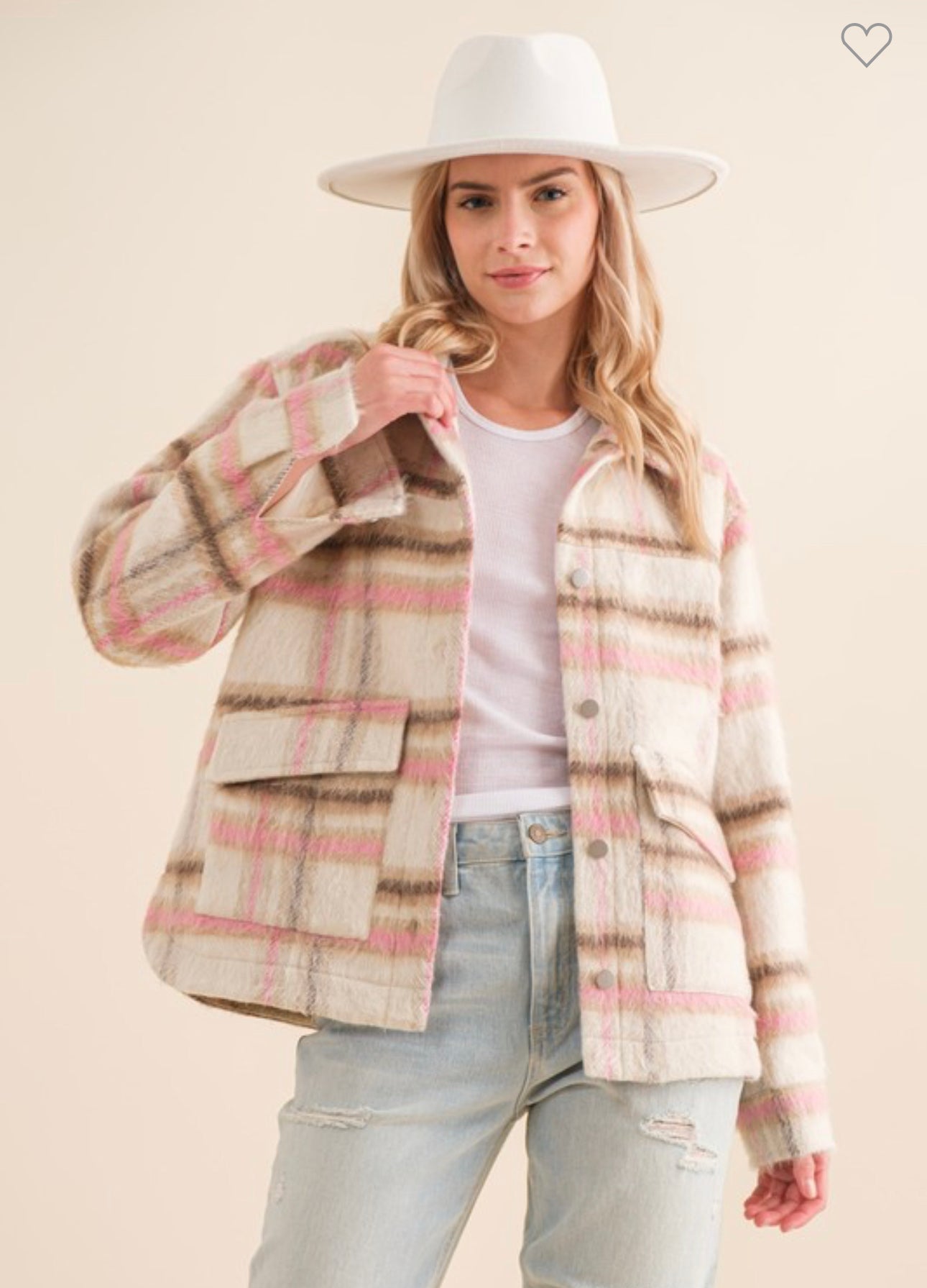 Reagan - Fur Pink/Taupe Plaid Shacket