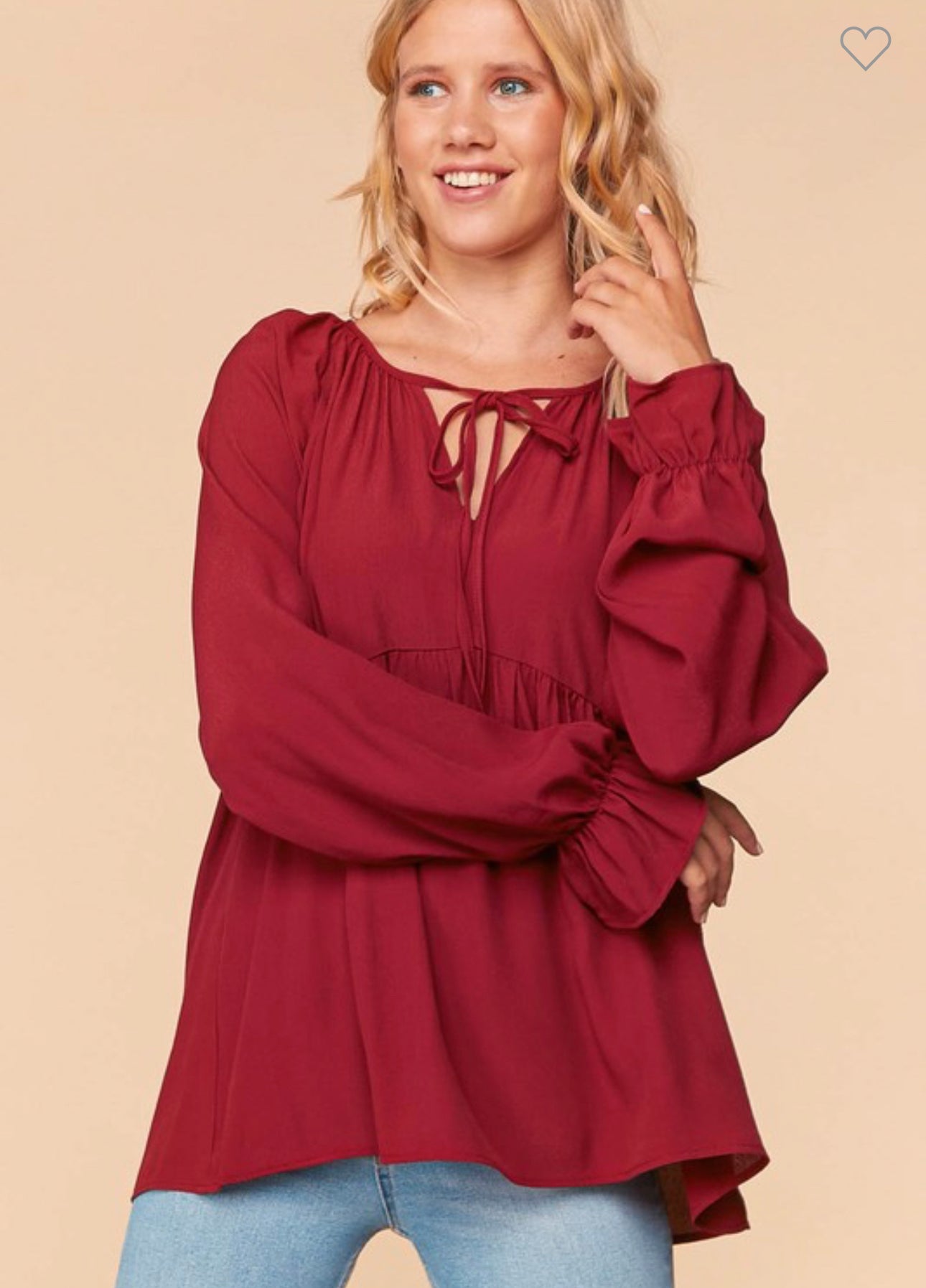 Meredith - Red Long Sleeve Tunic Top