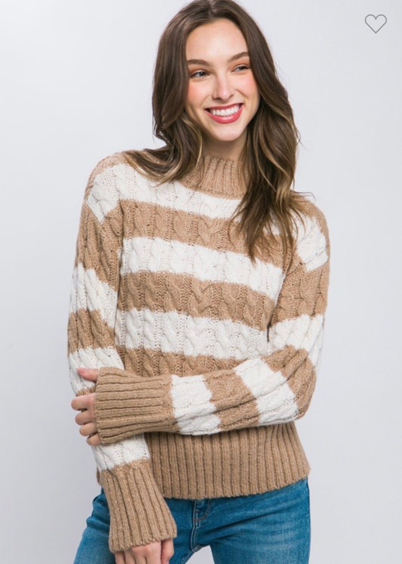 Chelsea - Khaki Striped Cable Knit Sweater