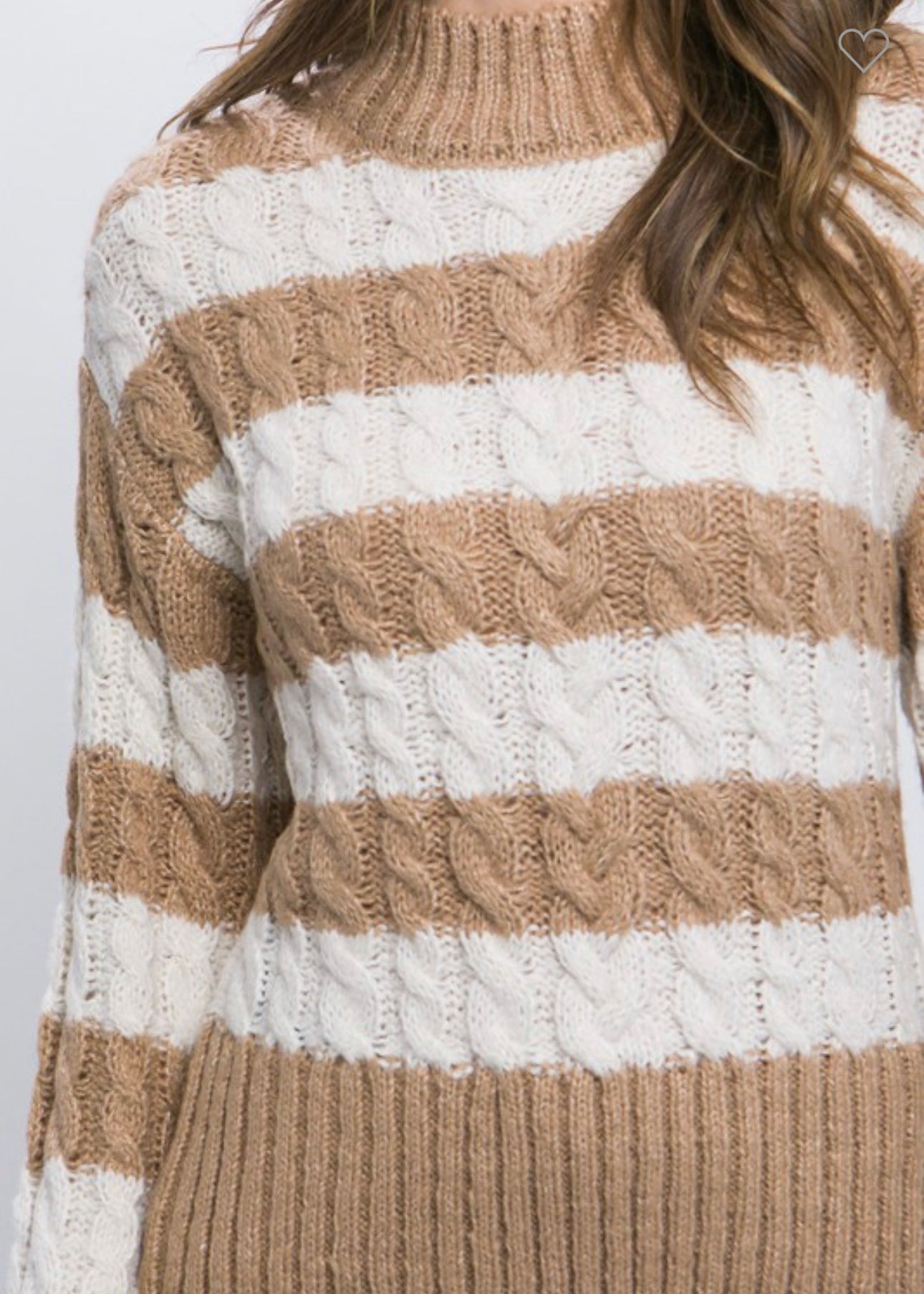 Chelsea - Khaki Striped Cable Knit Sweater