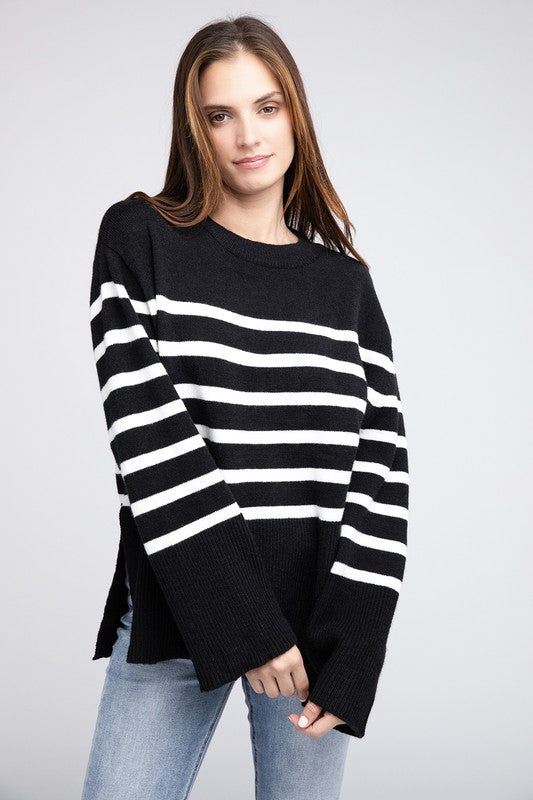 Elise - Ribbed Hem Stripe Sweater