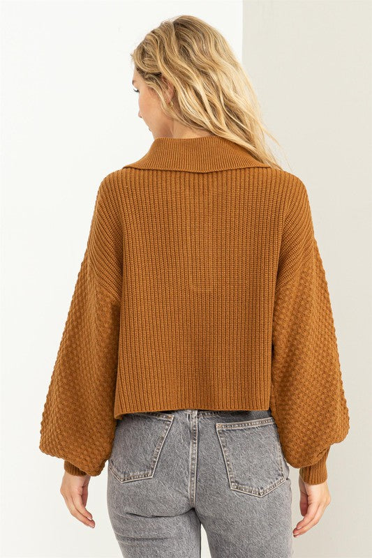 Sally - Wide Collar Button Front Sweater