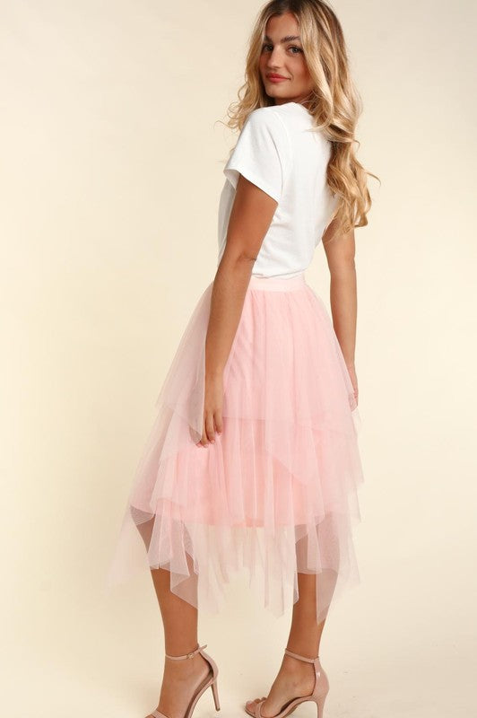 Bella - Asymmetrical Tiered Tulle Midi Skirt with Lining