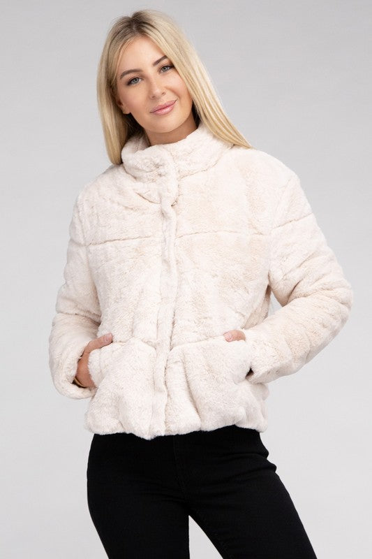 Claire - Fluffy Zip-Up Sweater Jacket