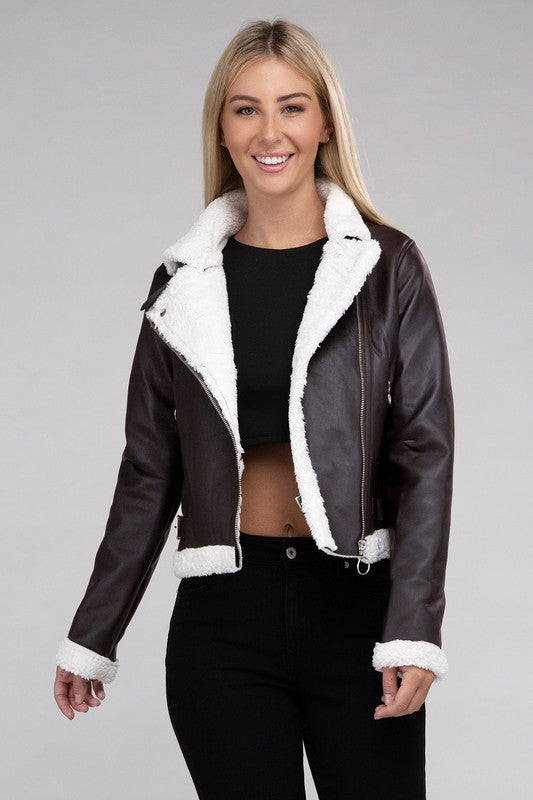 Renee - Plush Teddy Trimmed PU Jacket