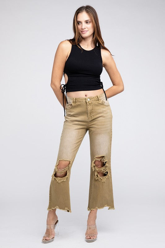 Brea - Distressed Vintage Washed Wide Leg Pants