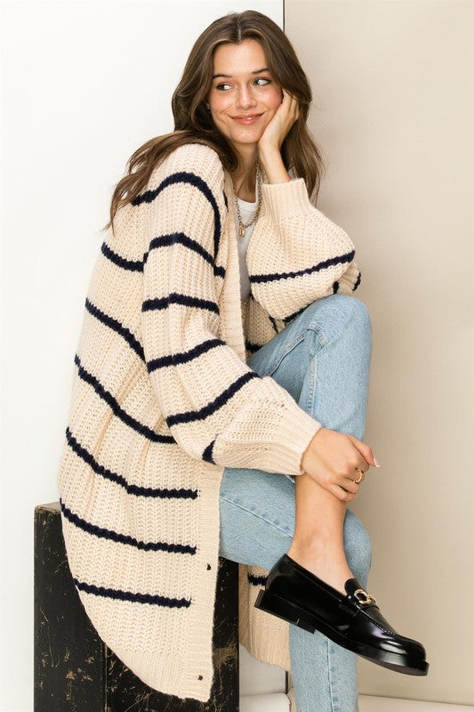 Susie - Oversized Striped Sweater Cardigan