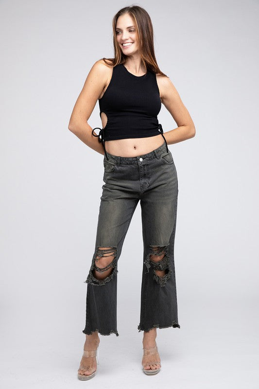 Brea - Distressed Vintage Washed Wide Leg Pants