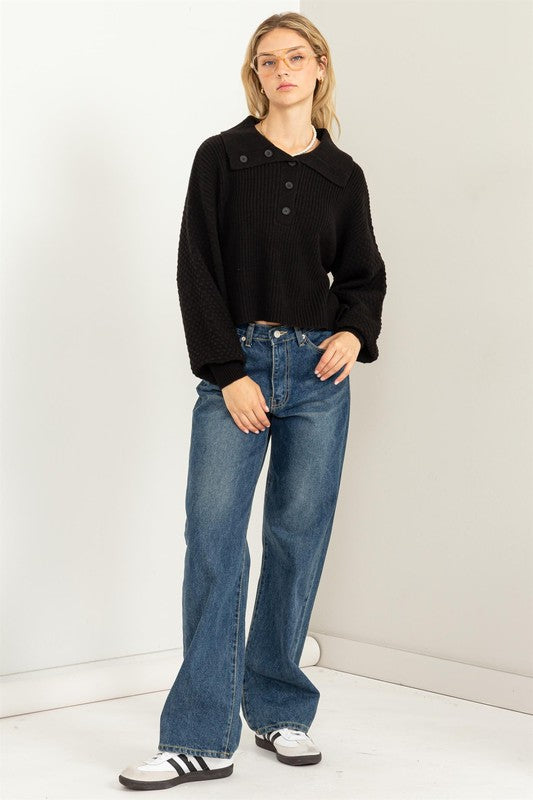 Sally - Wide Collar Button Front Sweater