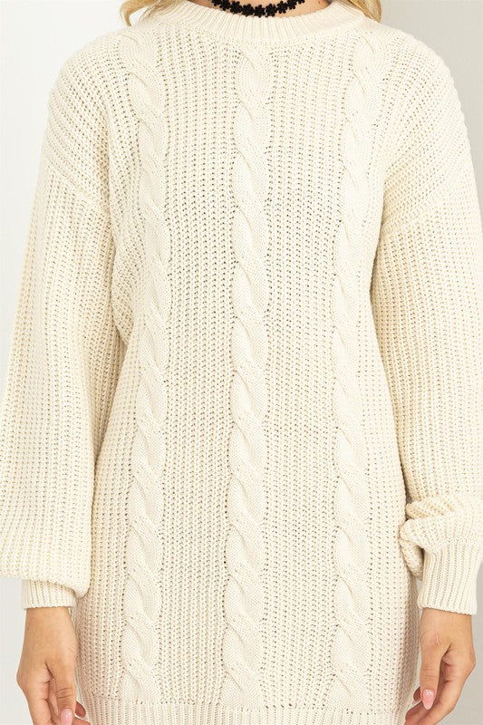 Amelia - Cable-Knit Ribbed Mini Sweater Dress