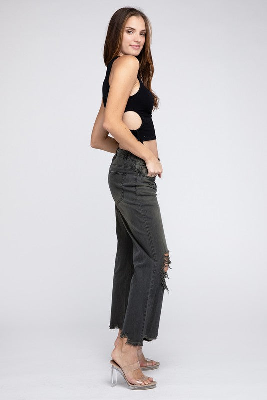 Brea - Distressed Vintage Washed Wide Leg Pants