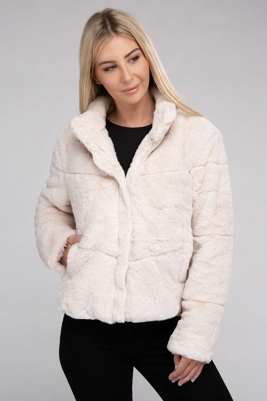 Claire - Fluffy Zip-Up Sweater Jacket