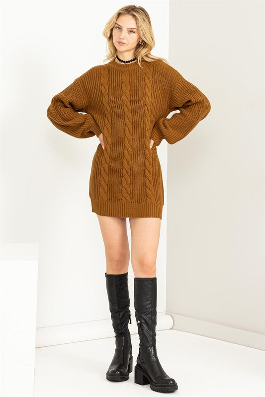 Amelia - Cable-Knit Ribbed Mini Sweater Dress