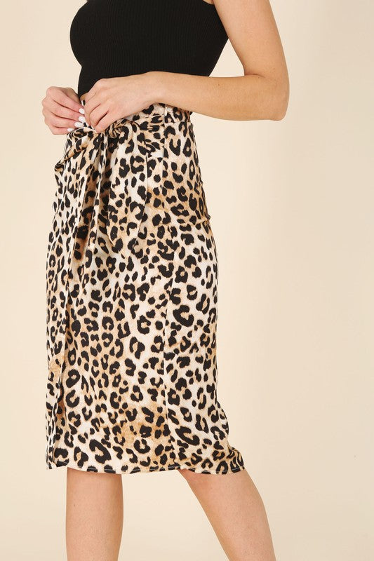 Tessa - Satin leopard tie skirt