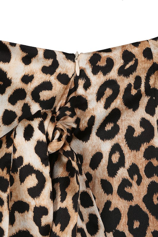 Tessa - Satin leopard tie skirt