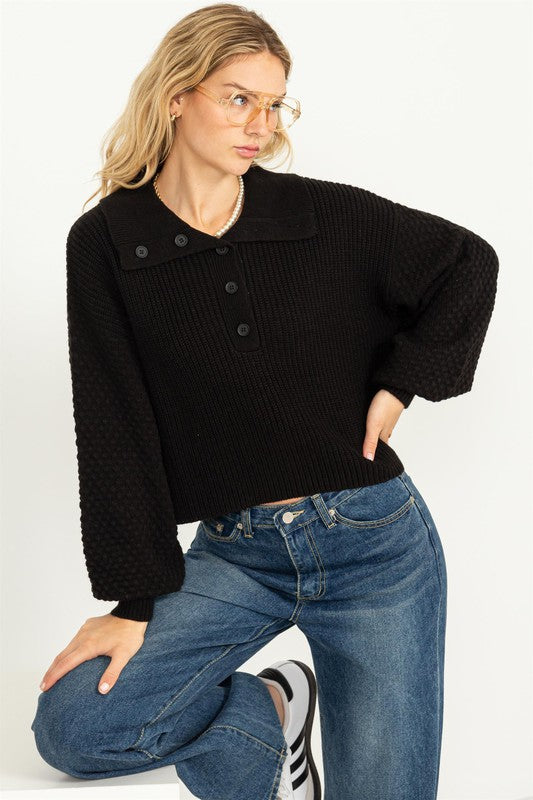 Sally - Wide Collar Button Front Sweater