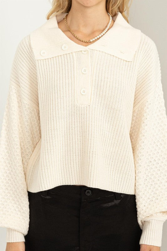 Sally - Wide Collar Button Front Sweater