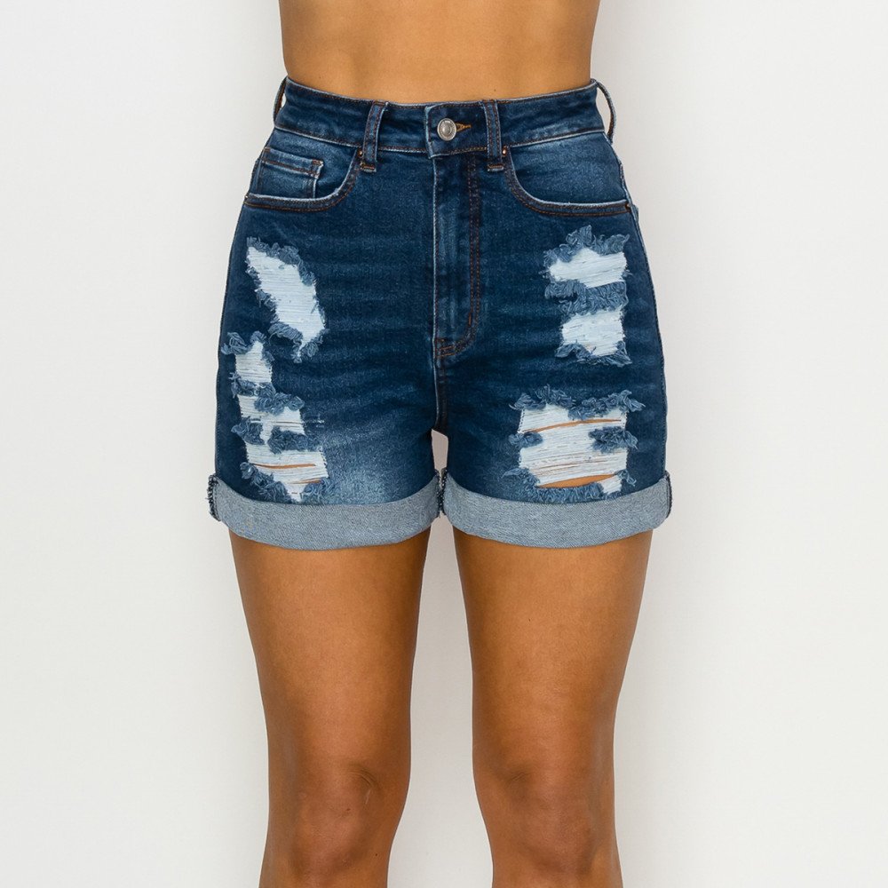 Wax Jean - Mom Cut High Waisted Distressed Shorts