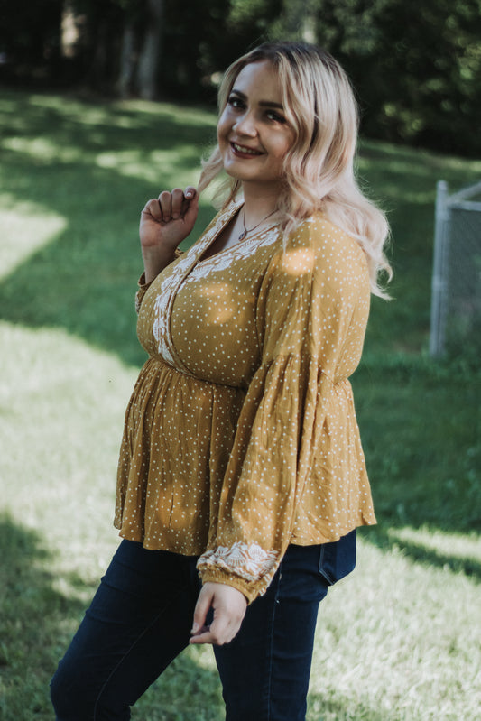 Evelyn - Mustard Bell Sleeve Top