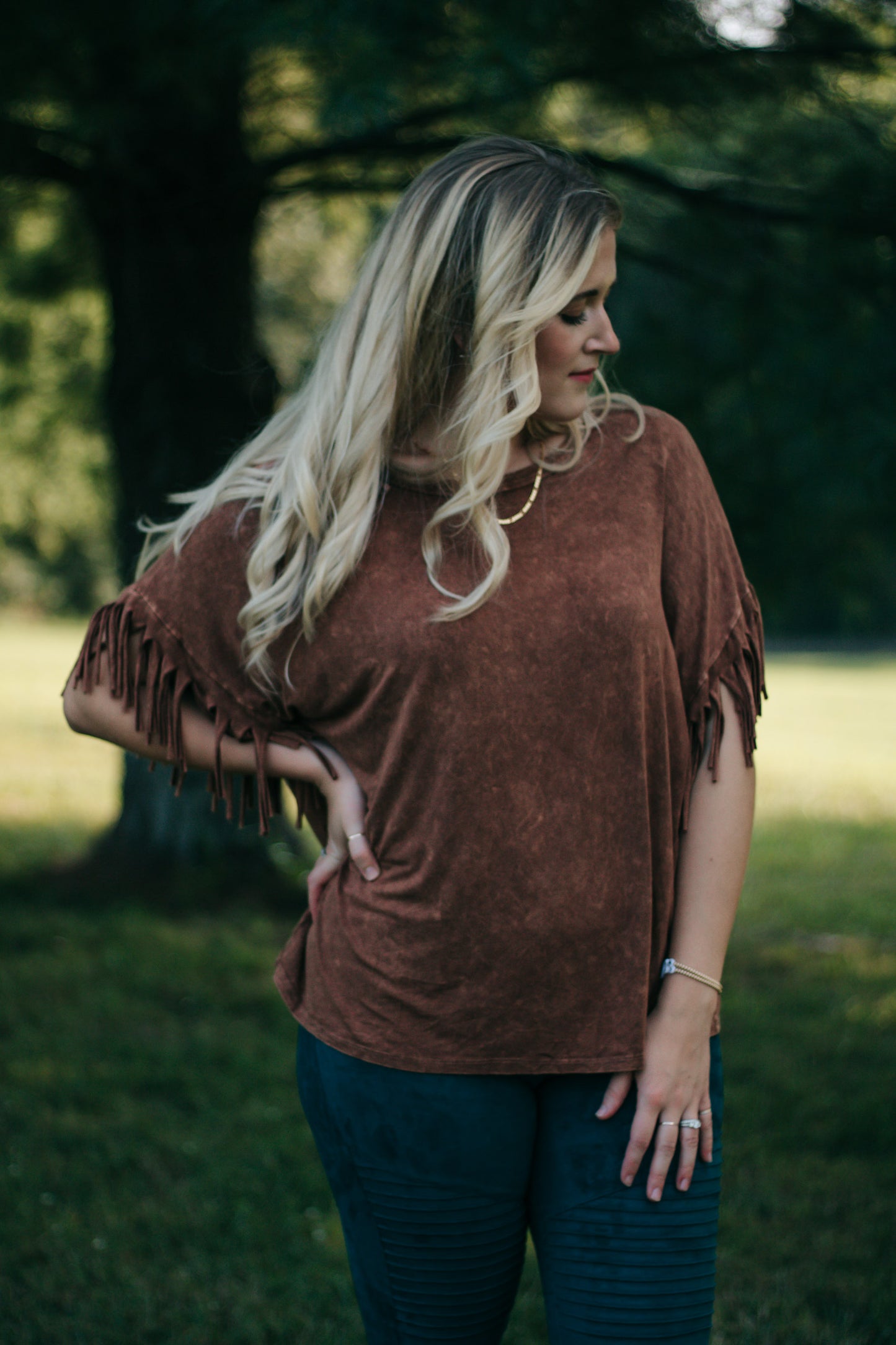 Cassidy - Tan Mineral Dye Fringe Top