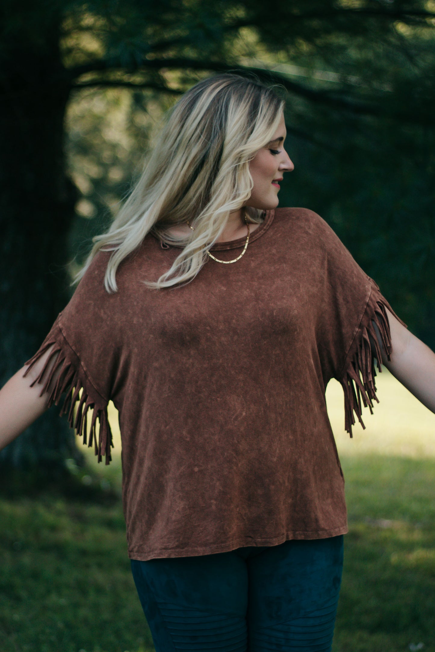 Cassidy - Tan Mineral Dye Fringe Top