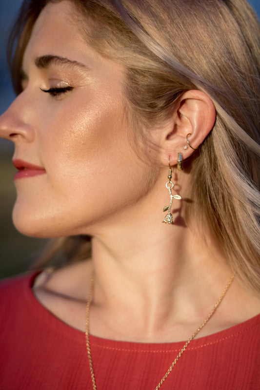 Belle - Gold Rose Dangle Earrings
