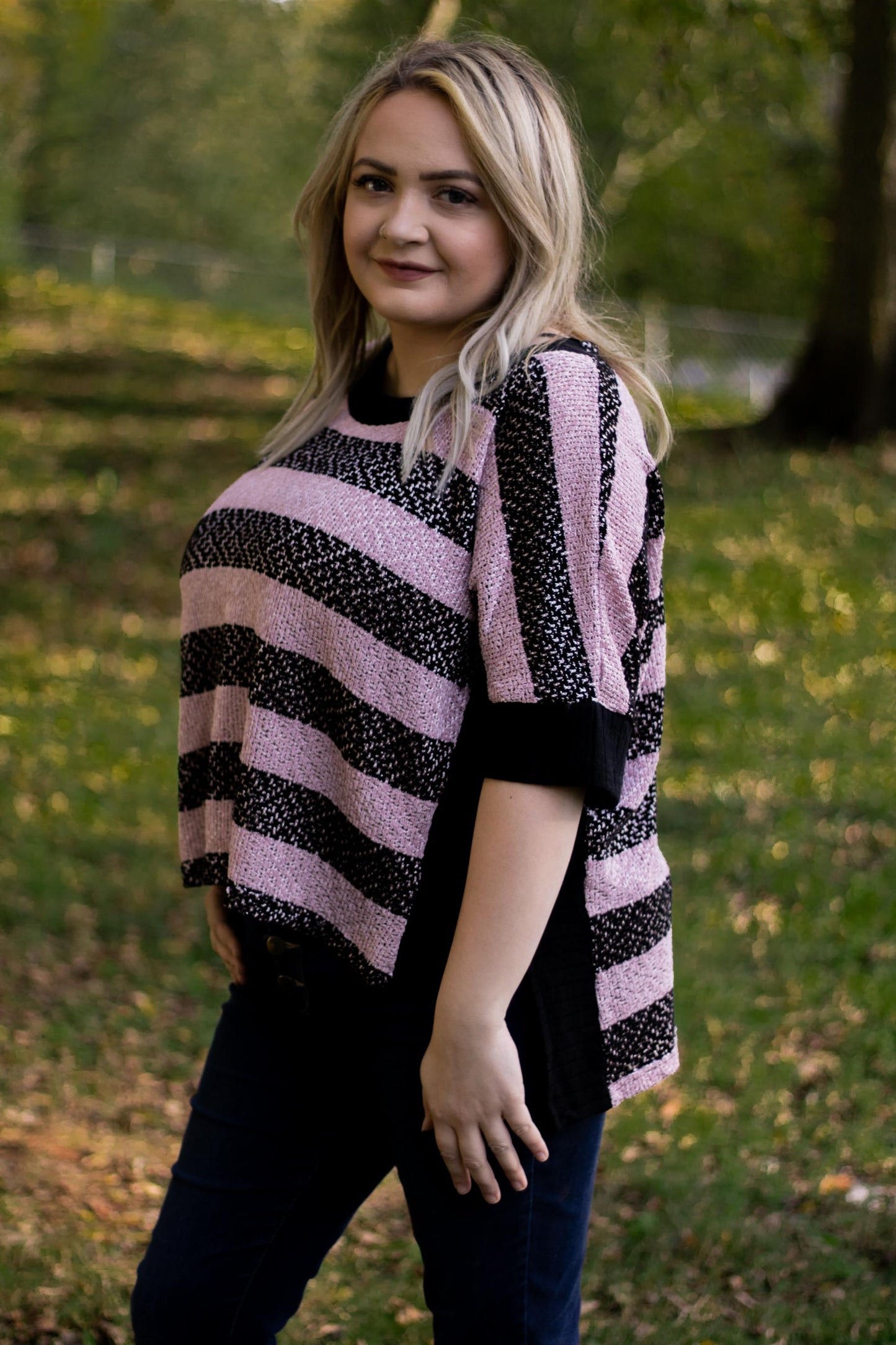 Gracie - Pink/Black Striped Knit Top