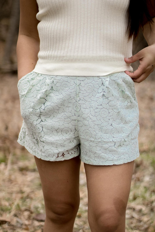 Lola - Mint Lace Shorts with Pockets and Lining