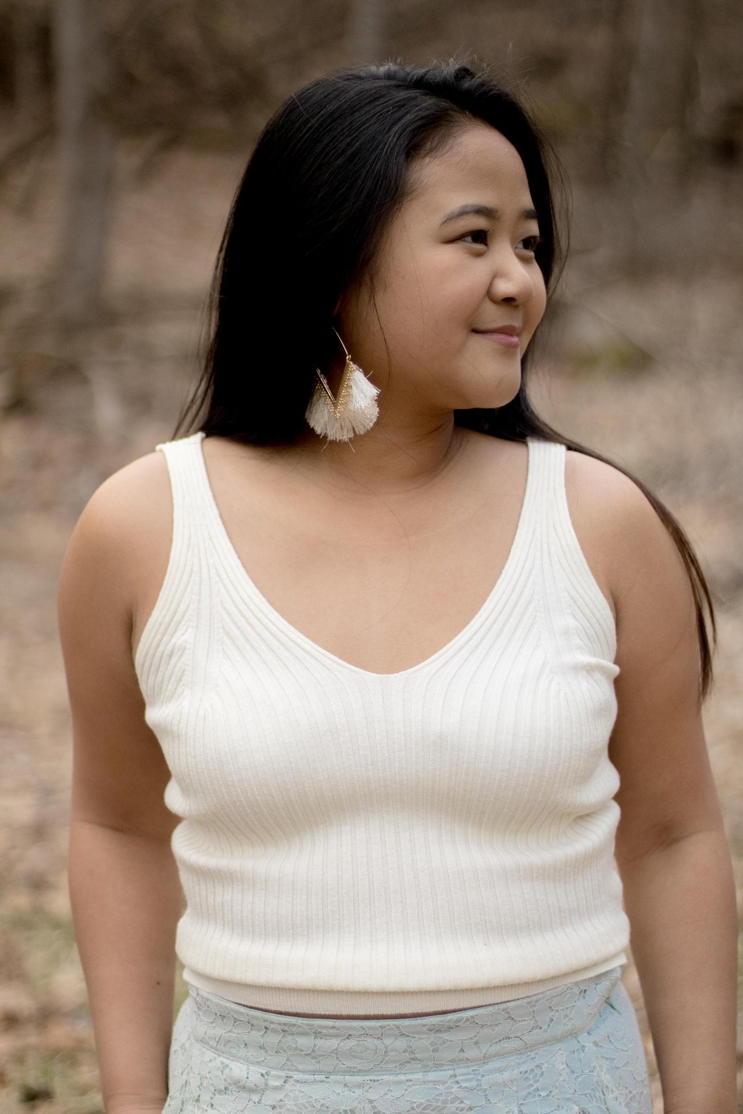 Naomi - Ivory Ribbed Cropped Tank