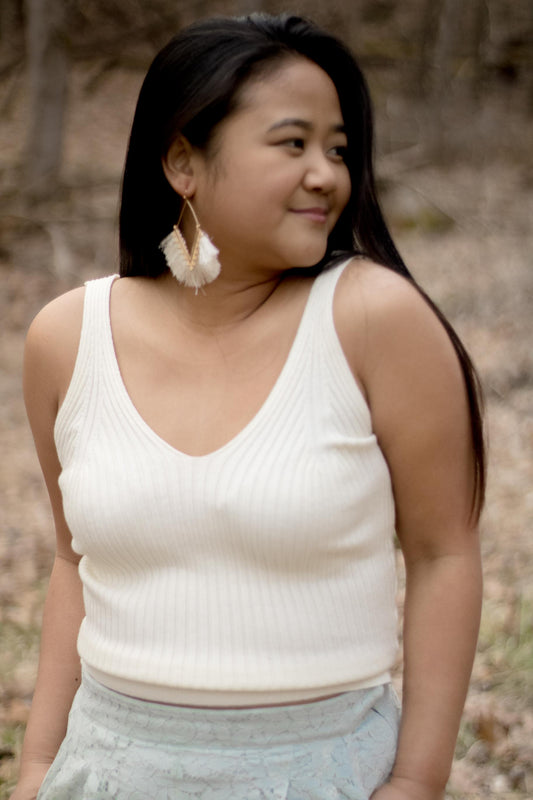 Naomi - Ivory Ribbed Cropped Tank