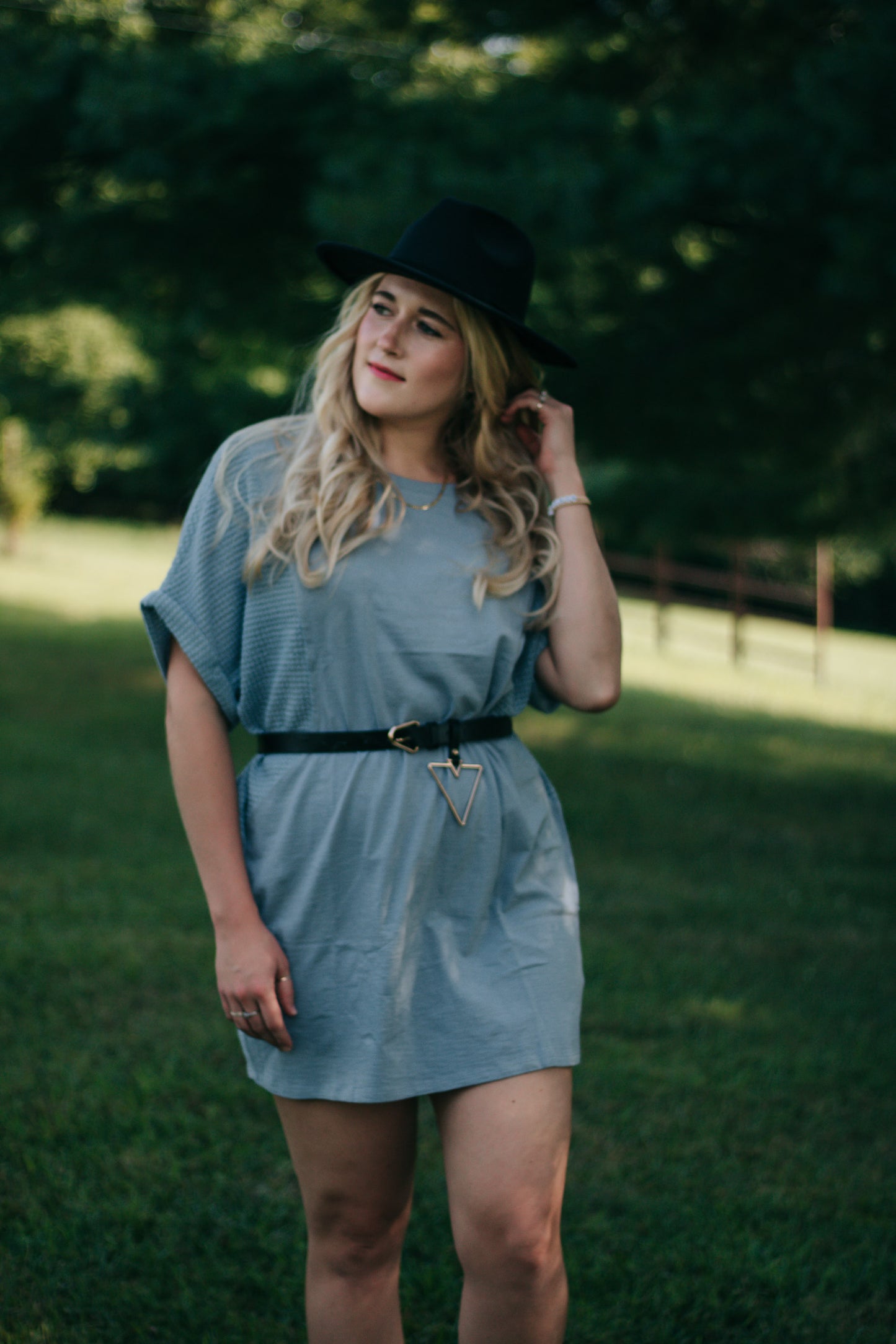 Sarah - Dusty Blue Waffle Knit Oversize Tee Dress