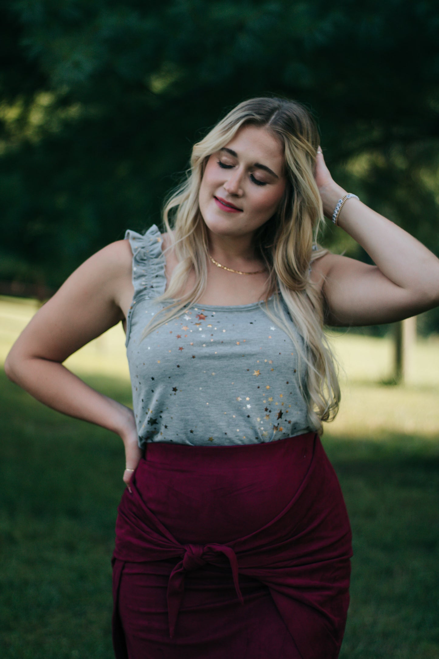 Heather - Starry Grey Scrunch Strap Tank