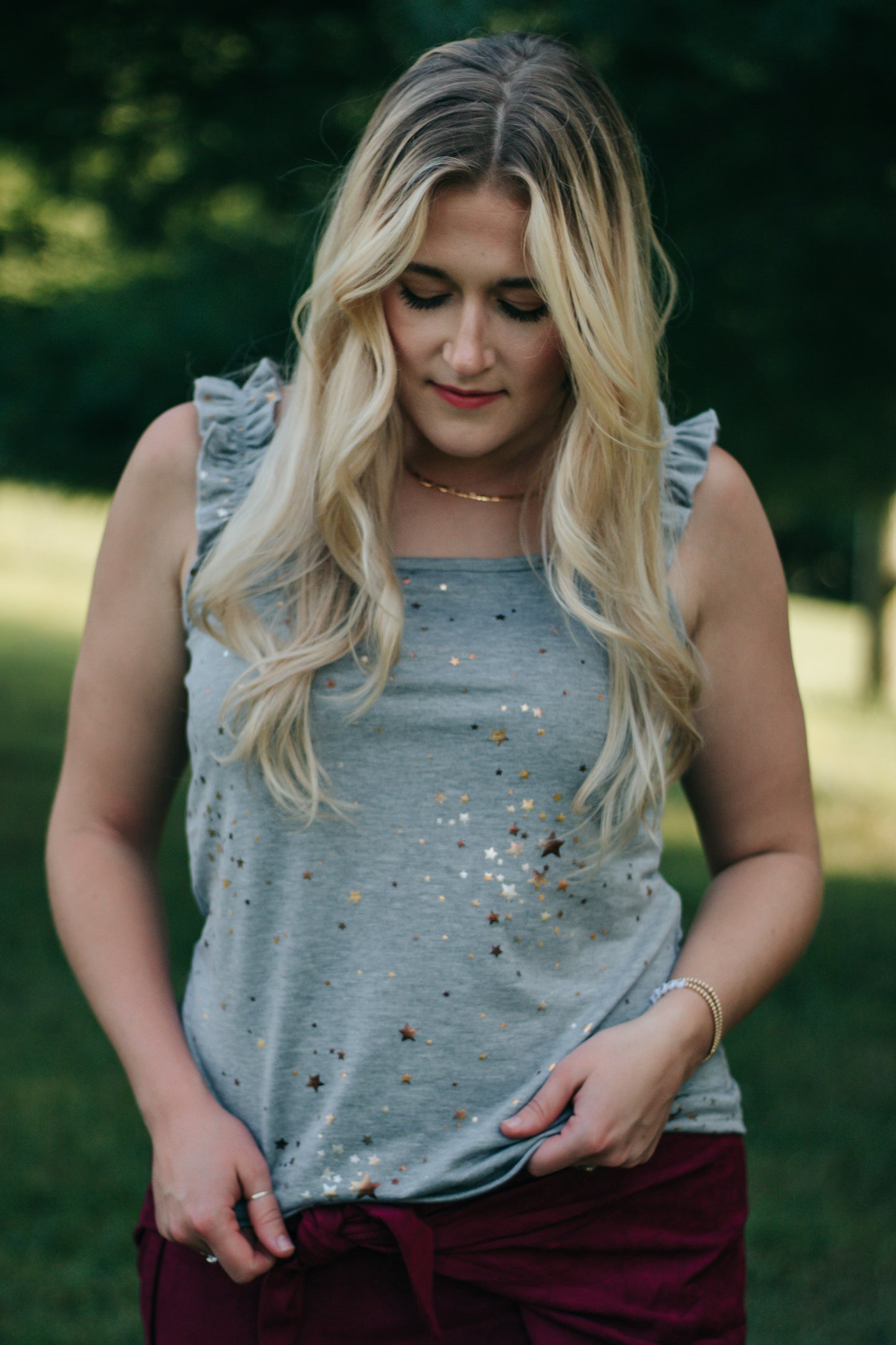 Heather - Starry Grey Scrunch Strap Tank