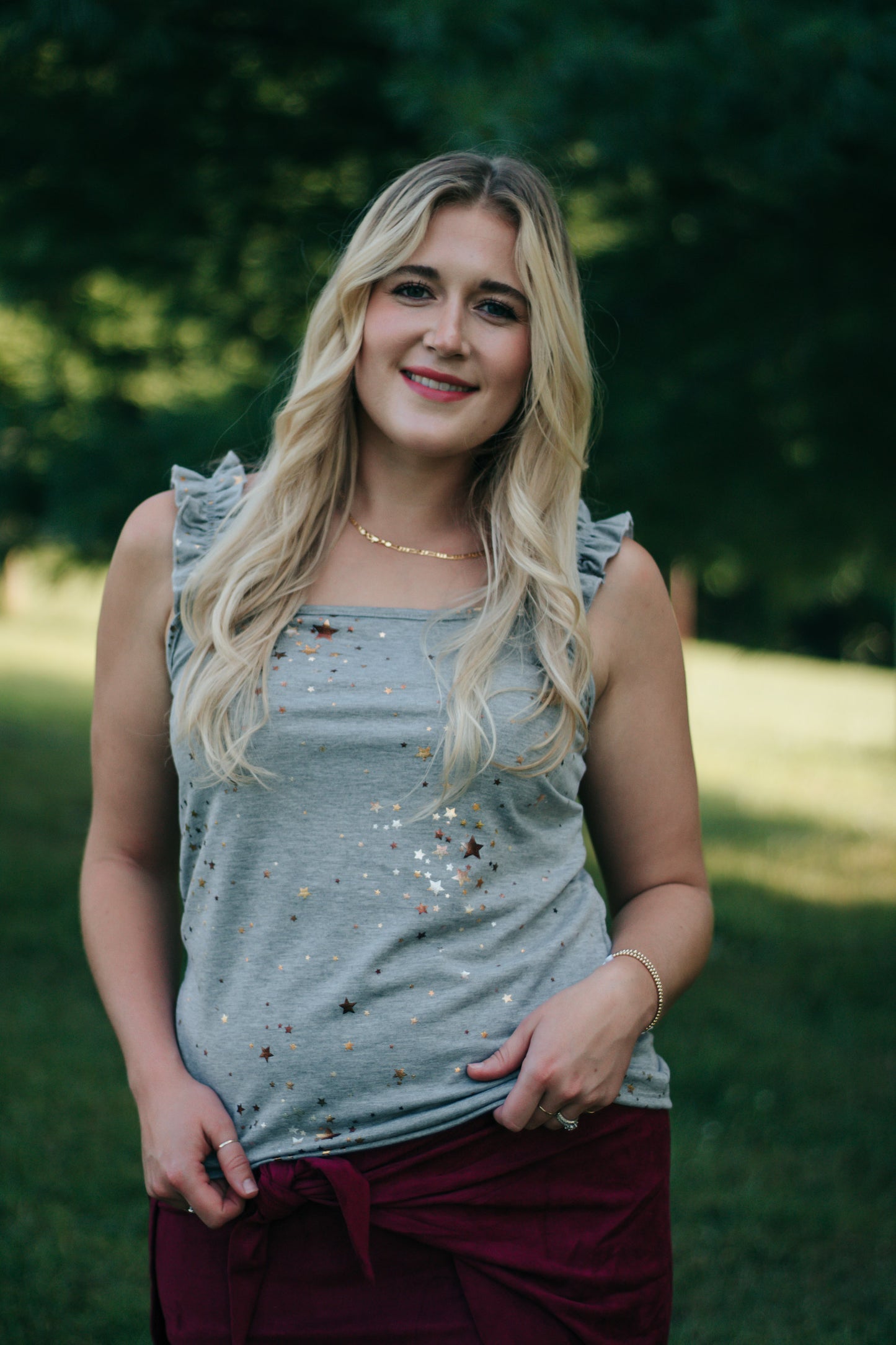 Heather - Starry Grey Scrunch Strap Tank