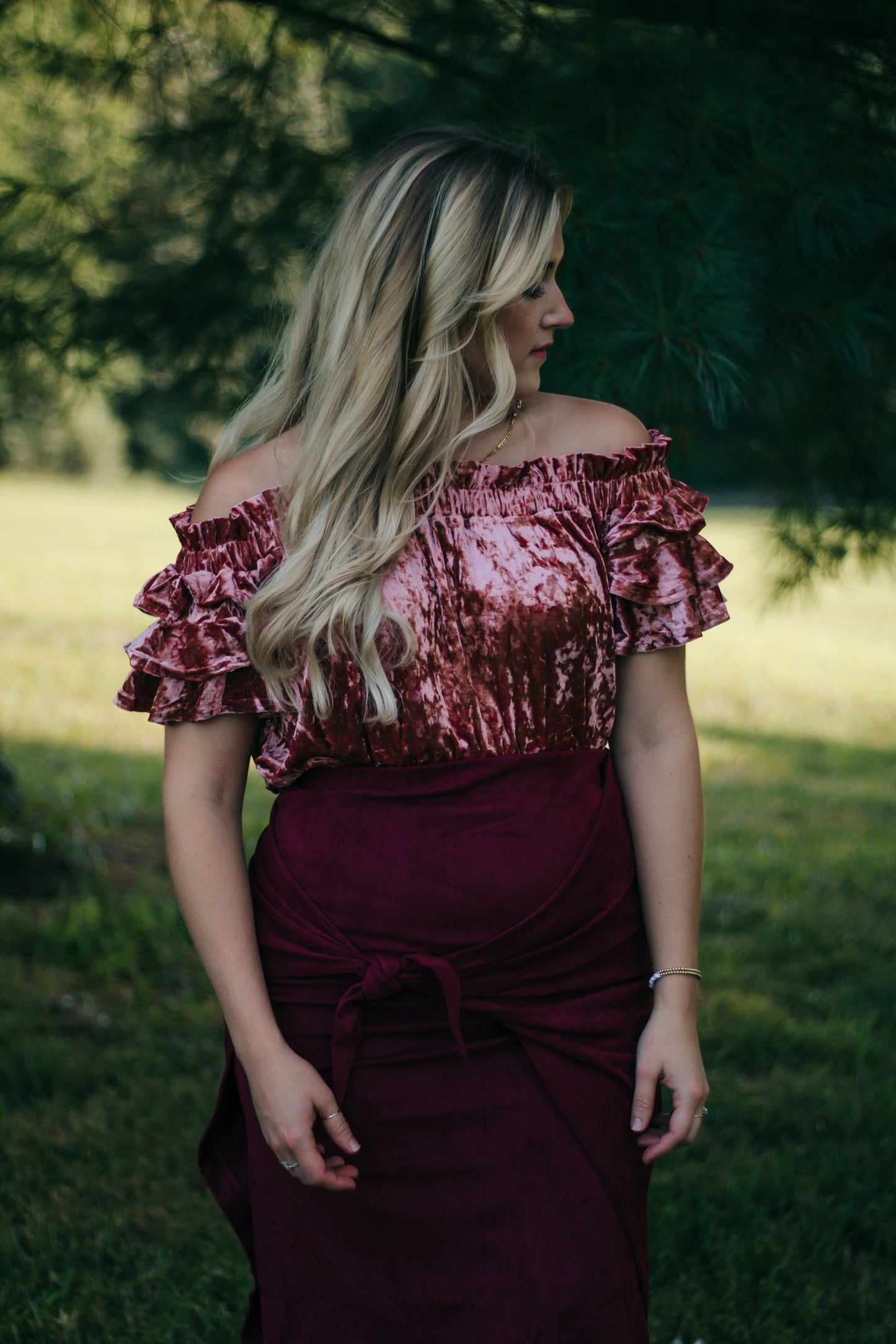 Madeleine - Crushed Velvet Off-Shoulder Top