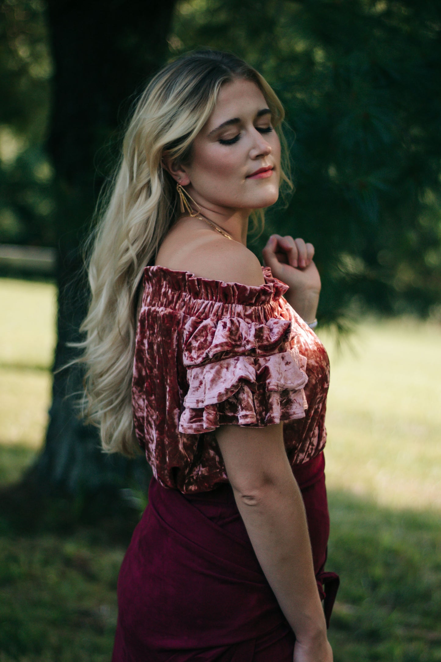 Madeleine - Crushed Velvet Off-Shoulder Top