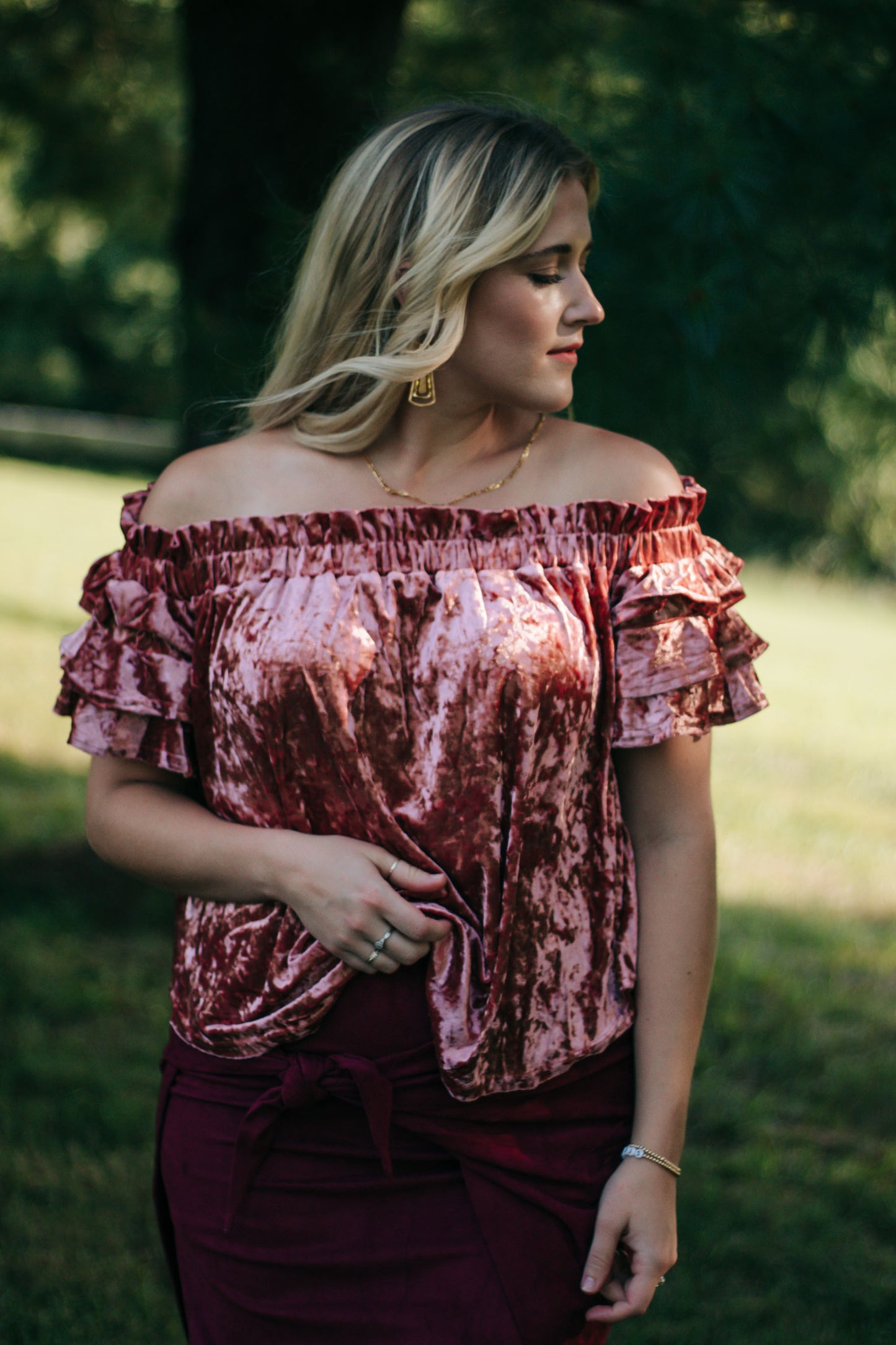 Madeleine - Crushed Velvet Off-Shoulder Top