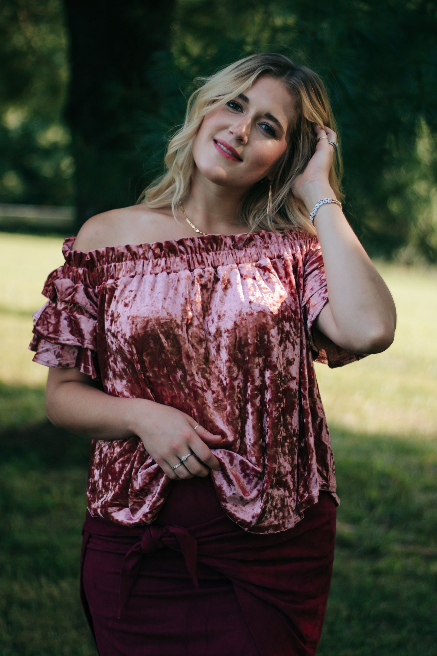 Madeleine - Crushed Velvet Off-Shoulder Top