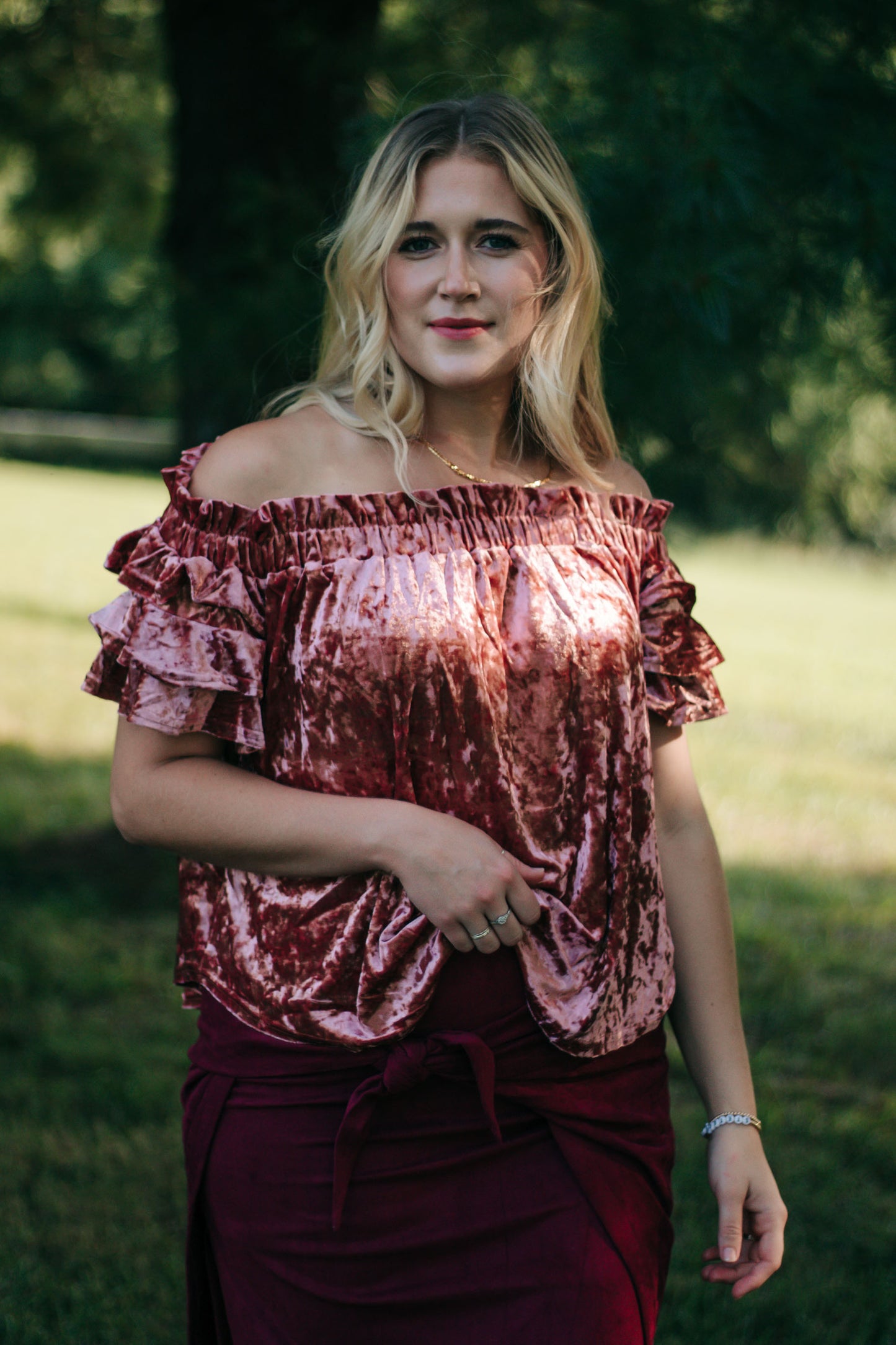 Madeleine - Crushed Velvet Off-Shoulder Top