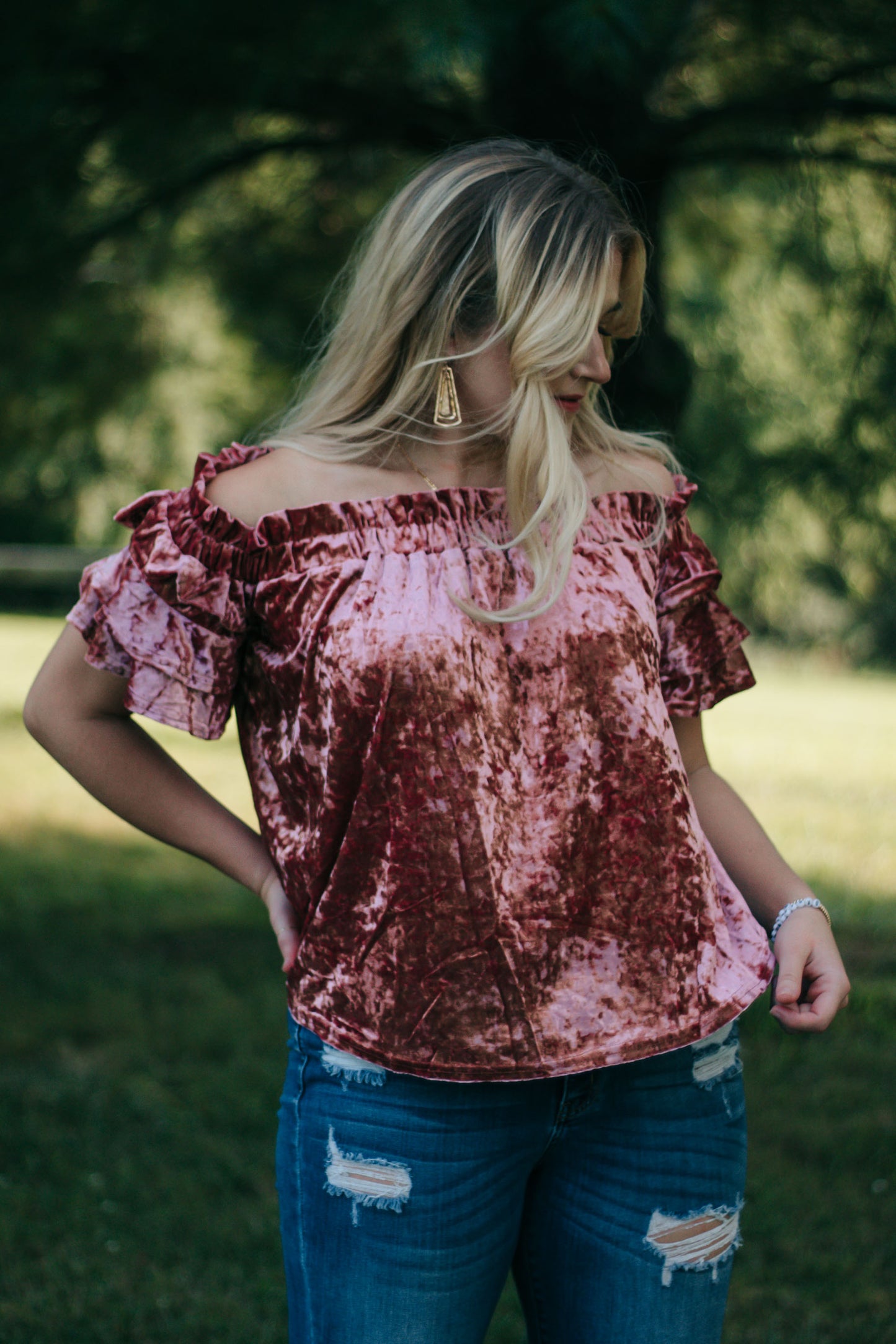 Madeleine - Crushed Velvet Off-Shoulder Top